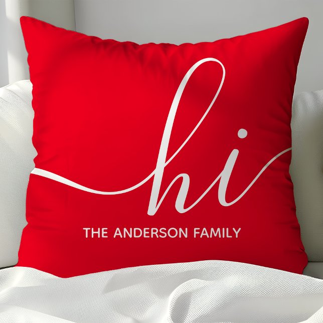 Coussin Salutation Rouge Script Personnalisé (Créateur téléchargé)