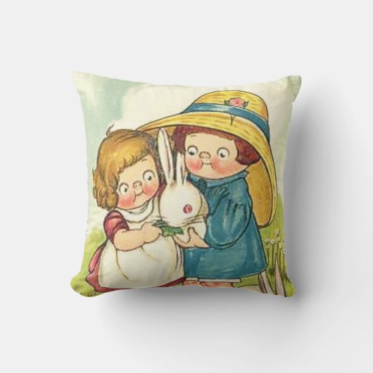 Coussin Salutation vintage de Pâques d'enfants et de (Recto)