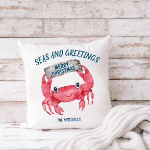 Coussin Salutations de crabes marins tropicaux de vacances
