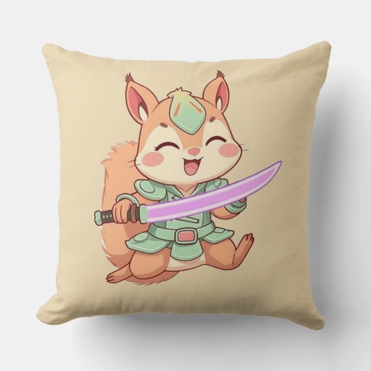 Coussin Samouraï écureuil kawaii. (Recto)