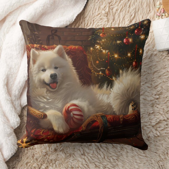 Coussin Samoyed Chien Festive de Noël (Couverture)