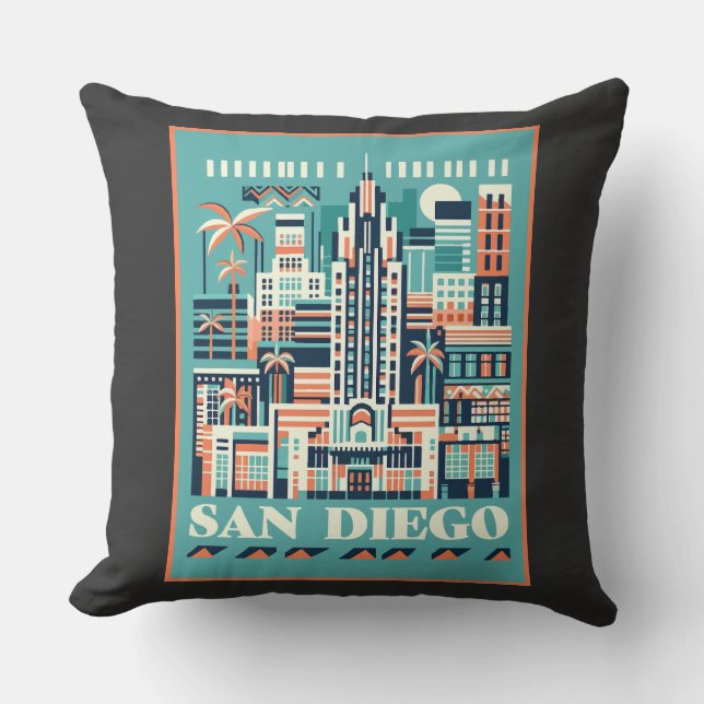 Coussin San Diego California Art Déco (Recto)