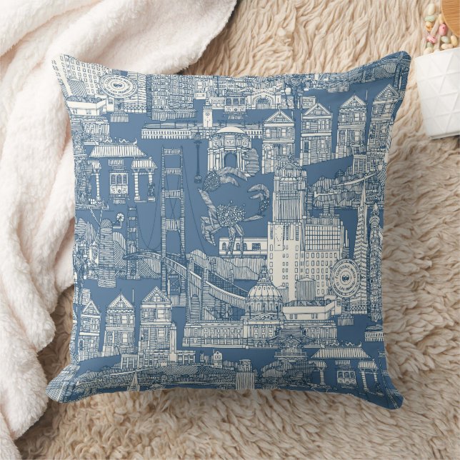 Coussin San Francisco toile denim cobalt (Couverture)