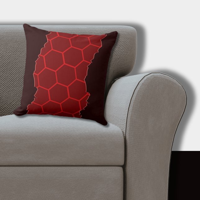 Coussin Sandwiched élégant rouge, Motif d'Hexagon noir (Red Pillow Torn Hexagon Pattern)