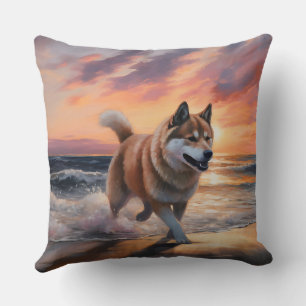Coussin Sandy Paws Akita Chien sur le coucher du soleil de