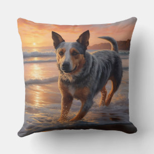 Coussin Sandy Paws Bouvier Australien sur la Plage au Couc