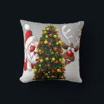 Coussin Santa claus and reindeer behind a christmas tree.j<br><div class="desc">christmas santa claus reindeer,  frofrisend friends ful funny ,  vintage magic snowflake art,  2020 happy new year,  joy gift snow flying,  year new celebration deer,  happy xmas winter holiday,  bell merry cartoon illustration,  fun animal cute,  reindeer christmas clmas</div>