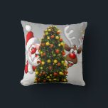 Coussin Santa claus and reindeer behind a christmas tree.j<br><div class="desc">christmas santa claus reindeer,  frofrisend friends ful funny ,  vintage magic snowflake art,  2020 happy new year,  joy gift snow flying,  year new celebration deer,  happy xmas winter holiday,  bell merry cartoon illustration,  fun animal cute,  reindeer christmas clmas</div>