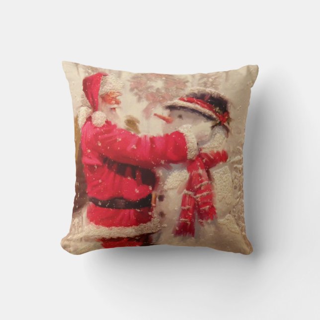 Coussin Santa claus and snowman in snowfall (Recto)