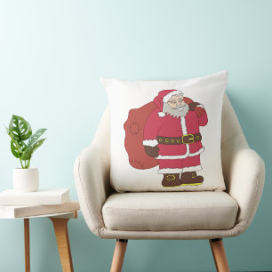 Coussin Santa Claus en rouge avec sac cadeau et lunettes
