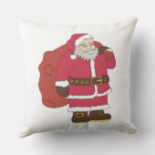 Coussin Santa Claus en rouge avec sac cadeau et lunettes (Verso)