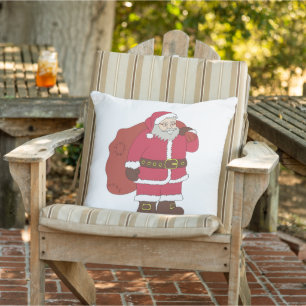 Coussin Santa Claus en rouge avec sac cadeau et lunettes