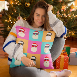 Coussin Santa Claus modern neon multicolor photo collage