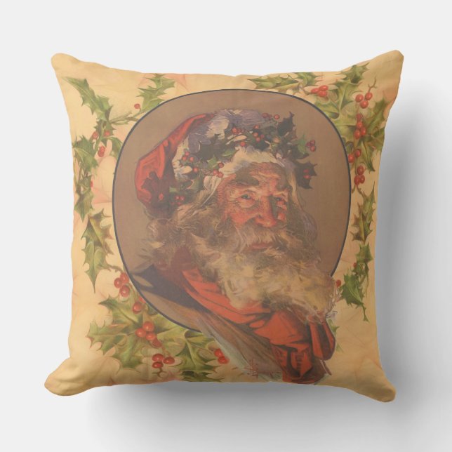 Coussin Santa Claus Noël Portrait Vintage (Recto)