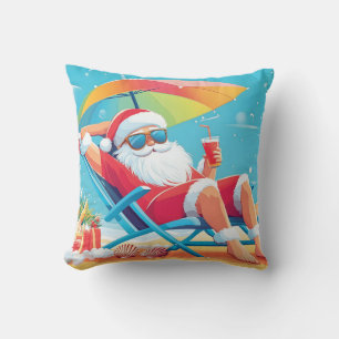 Coussin Santa Claus Se détendre sur une plage tropicale