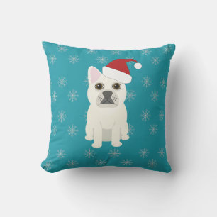 Coussin Santa Frenchie, Flocons Bleus