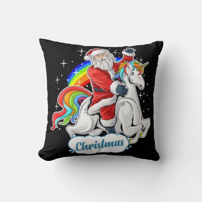 Coussin  Santa Riding Unicorn Christmas Pillow  (Recto)