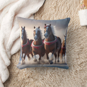 Coussin Santas Chevaux de Neige de Noël,