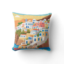 Santorin, Grèce Art Imprimer Jeu d'oreiller