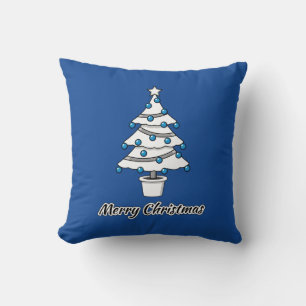 Coussin Sapin de Noël Blanc Décorations Bleues - Joyeux No