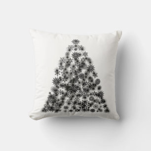 Coussin Sapin de Noël Décoratif Blanc Noir Pailleté