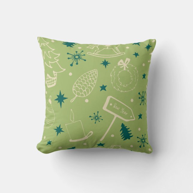 Coussin Sapin de Noël décoratif rouge et blanc  (Recto)