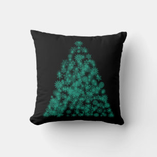 Coussin Sapin de Noël Décoratif Vert Noir Pailleté