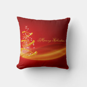 Coussin Sapin de Noël doré étincelant rouge