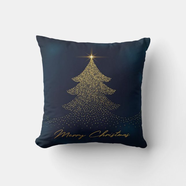 Coussin Sapin de Noël élégant en or (Recto)