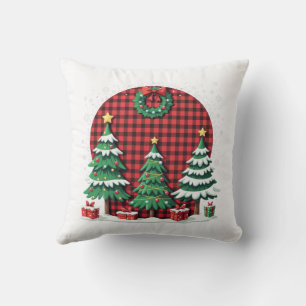 Coussin sapin de noël en plaid rouge