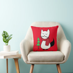 Coussin Sapin de Noël et chat mignon