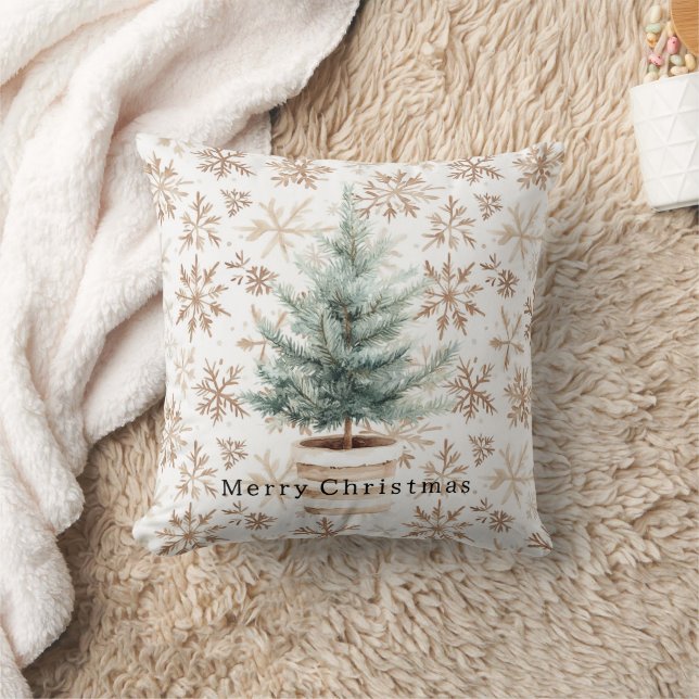 Coussin Sapin de Noël Flocons de Neige Blanc Crème  (Couverture)