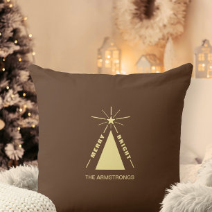Coussin Sapin de Noël géométrique marron chocolat chaud