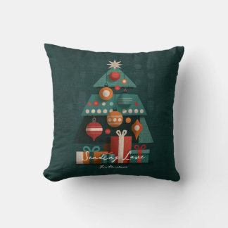 Coussin Sapin de Noël Géométrique Rétro