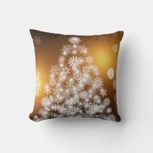 Coussin Sapin de Noël joyeux décoratif en paillettes dorée