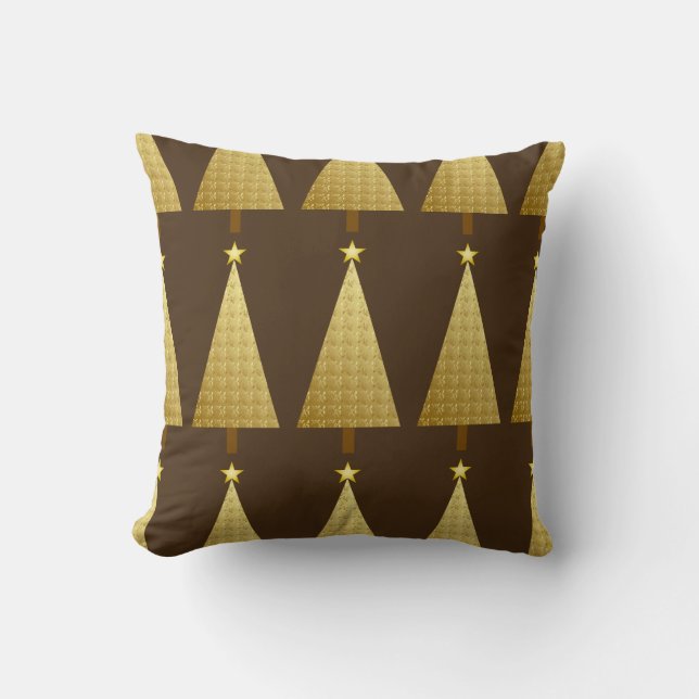 Coussin Sapin de Noël moderne en feuille d'or (Recto)