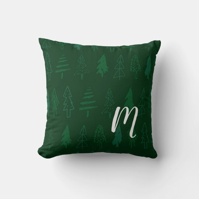 Coussin Sapin de Noël - Monogramme vert (Recto)