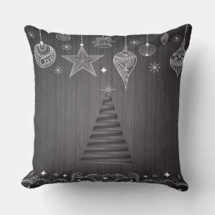 Coussin Sapin de Noël, ornements de Noël blancs