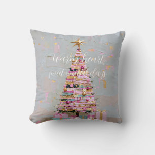 Coussin Sapin de Noël rose et or Impasto