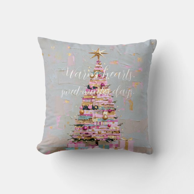 Coussin Sapin de Noël rose et or Impasto (Recto)