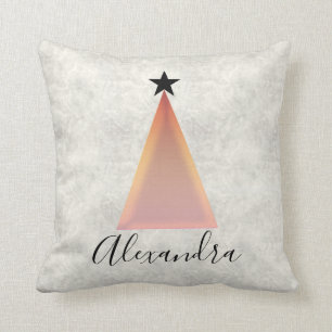 Coussin Sapin de Noël Rose Gold Marbre Nom