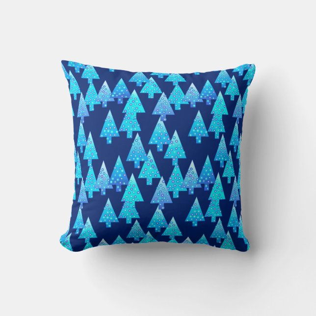 Coussin Sapins de Noël à fleurs modernes - bleu cobalt (Recto)