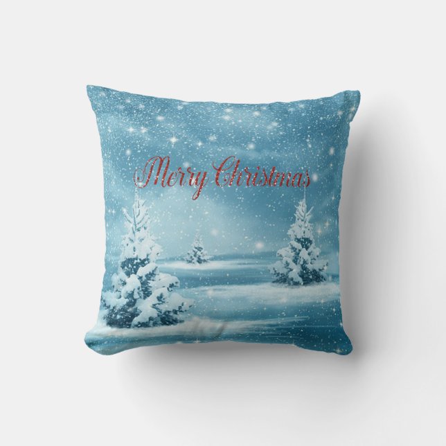 Coussin Sapins de Noël,Forêt , Joyeux Noël (Recto)