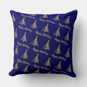Coussin Sapins de Noël Or sur Bleu