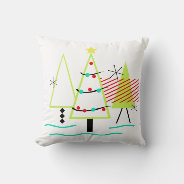 Coussin sapins de noël rétro modernes du milieu du siècle (Recto)