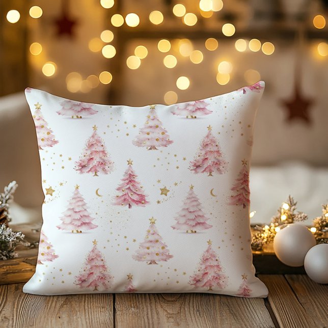 Coussin Sapins de Noël roses  (Pink Christmas tree pillow)