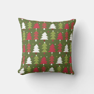 Coussin Sapins de Noël Rouges Blancs et Verts
