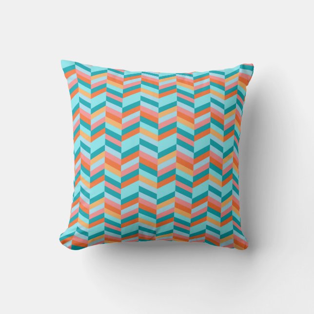 Coussin sarcelle d'hiver de chevron de zigzag et carreau (Recto)