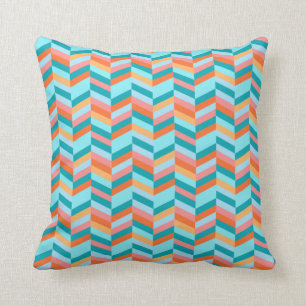 Coussin sarcelle d'hiver de chevron de zigzag et carreau