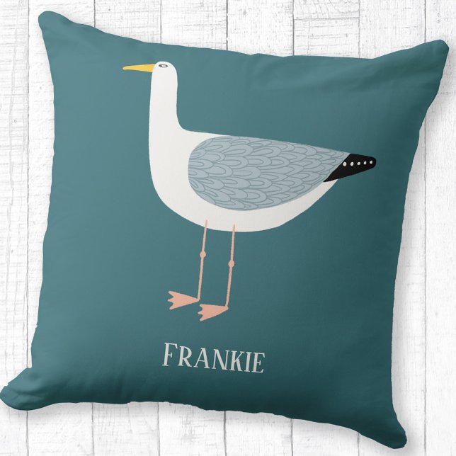 Coussin Sassy Seagull Personnalisé (Fun seagull personalized name coastal themed throw pillow)